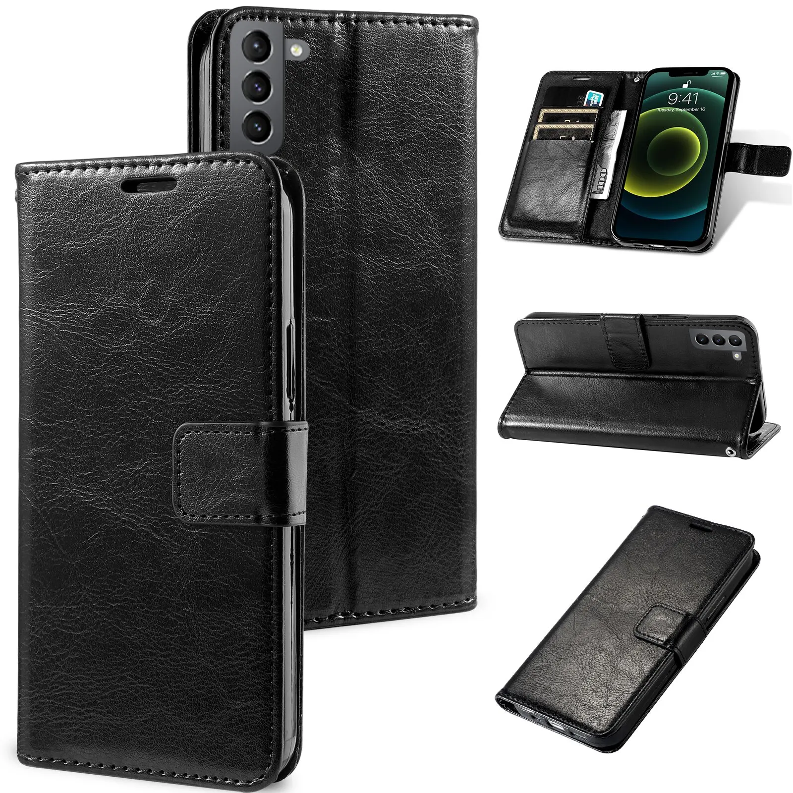 Telefon Fodral för iPhone 13 11 Pro Max 12 Mini Flip Wallet PU Läder Mobiltelefon Skal Back Cover X XS XR 8 7 För Samsung Case Smart Cell Phone Ny