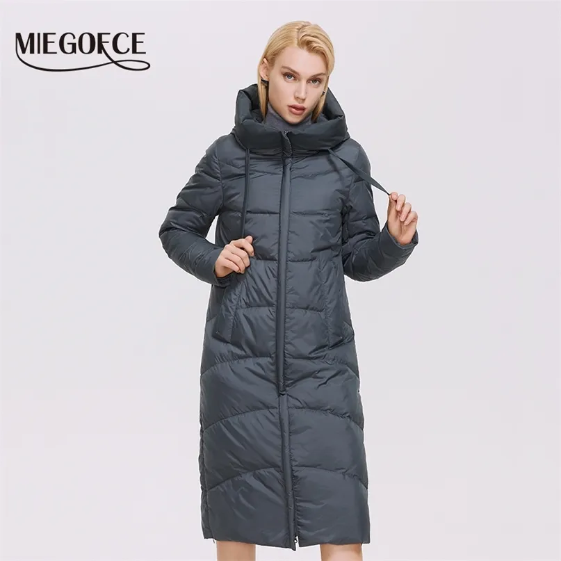 Miegofce Vinter Kvinnor Lång Arbetsplats Temperament Coat Slim Hooded Parkas Zipper Jacket Outwear D21893 210923