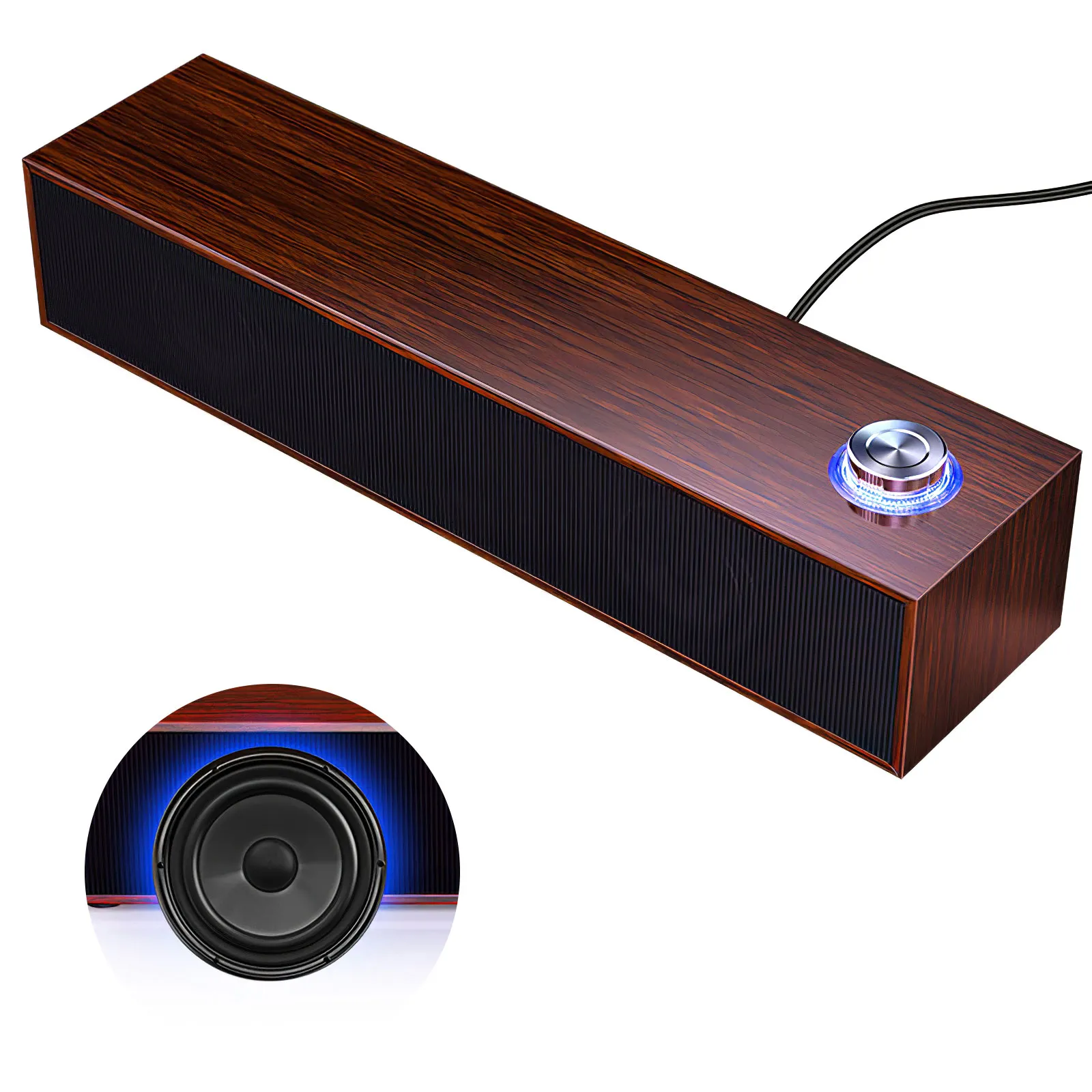 Haut-parleur en bois, barre de son Surround stéréo, barre de son stéréo de haute qualité, Bluetooth 5.0, filaire, pour ordinateur PC