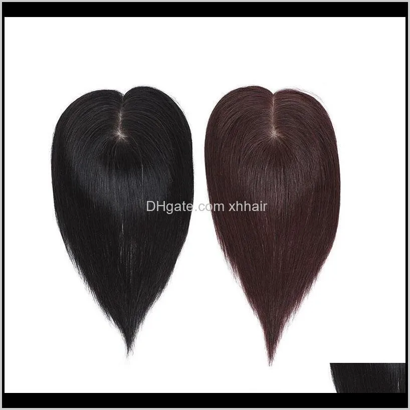 100% human hair silk base toppers 9*14 cm straight brazilian virgin hair toupee for women natural color dark brown