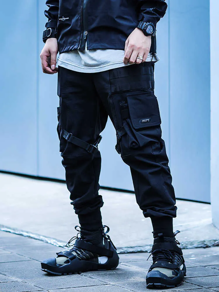 enshadower paratrooper trousers cargo pants with straps velcro pad molle area techwear streetwear X0723