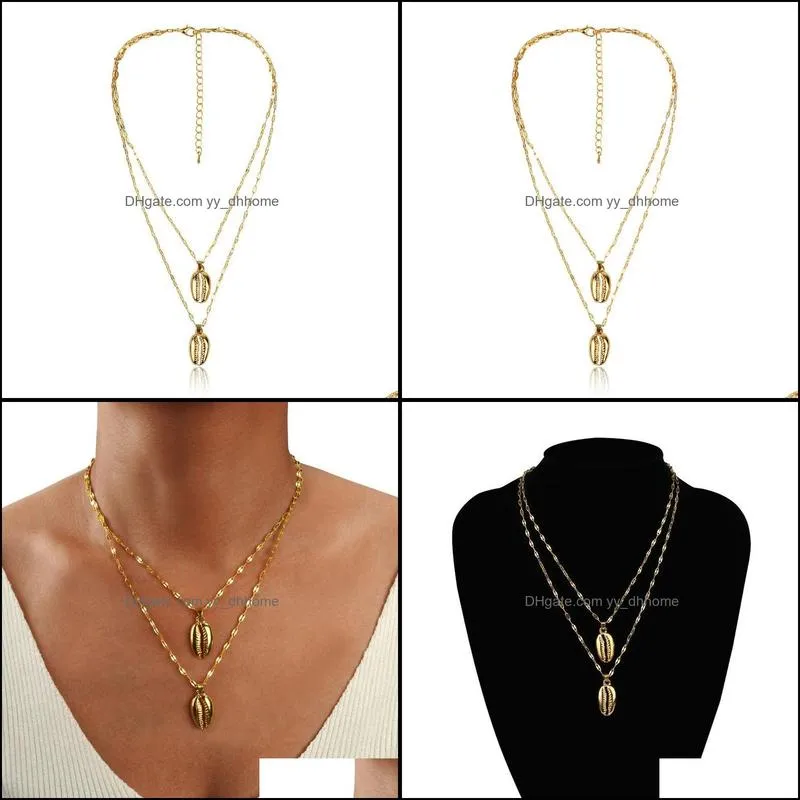 Pendant Necklaces Personality Trendy Multi-layer Clavicle Chain Necklace Gold Metal Shell Simple Bohemian Long For Women Jewelry