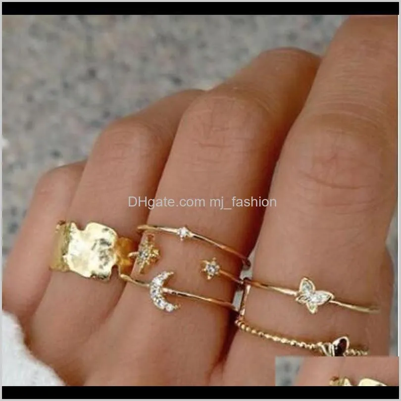 rings new ring set fashion europe america inlaid diamond rings butterfly/star/moon rings 6-piece set ring