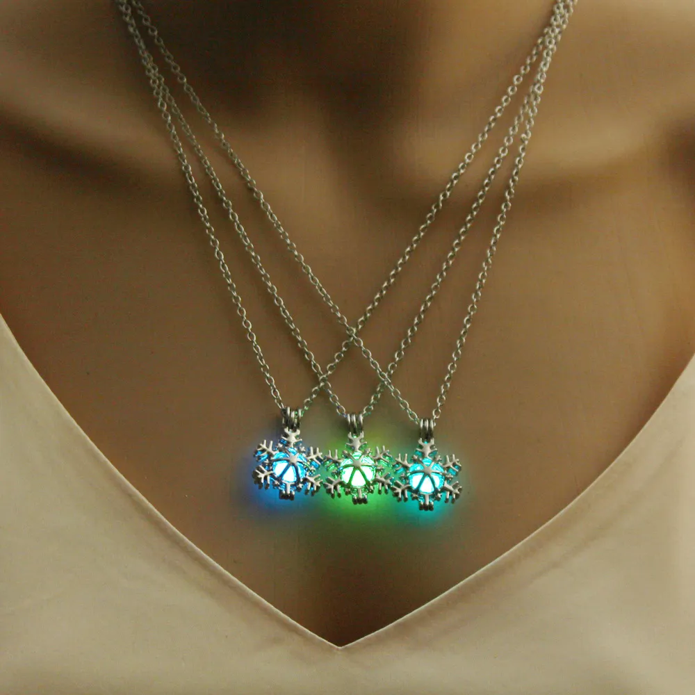 3 cor luminosa colares de pedra mulheres moda floco de neve brilho no pingente escuro colar de jóias