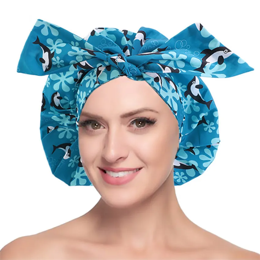 Reusable Bow Knotted Shower Cap for Women Waterproof Hair Beauty Makeup Caps Stretch Night Sleep Hats Bonnet