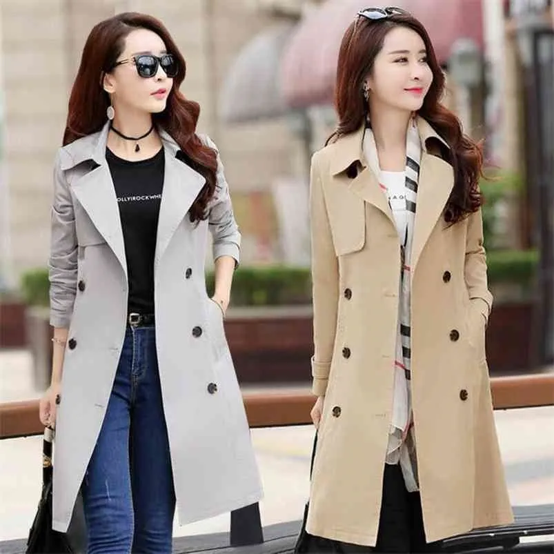 Spring Turn down Collar Trench Coat for Women Double Breasted Plus Size 3XL XXXL Streetwear Style
