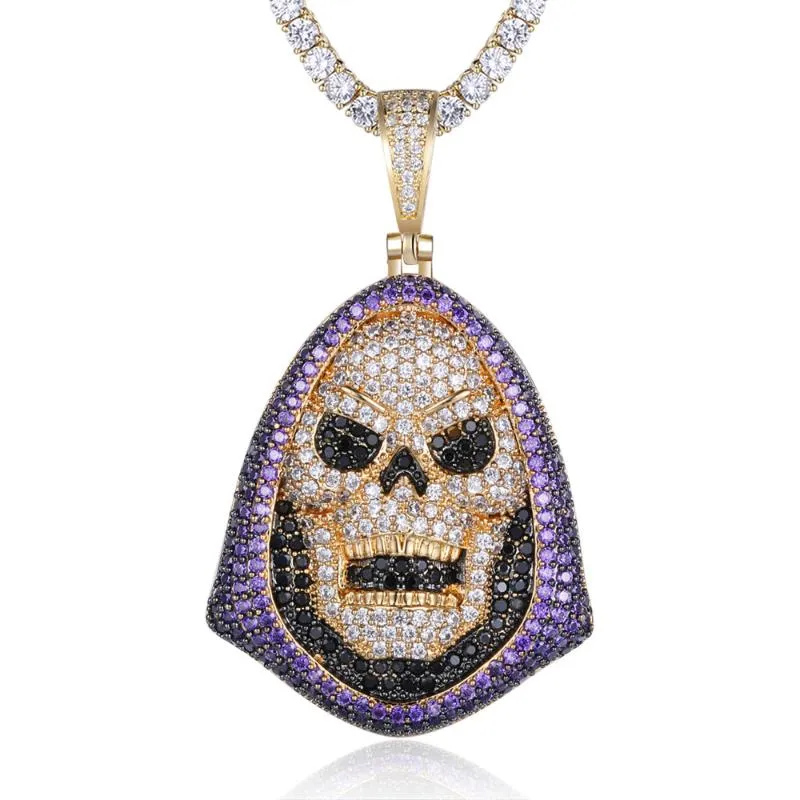 Hängsmycke Halsband 100% Micro Zircon Hip Hop Halloween Skull Ghost Halsband för män Smycken Party Custom Acceptera Bling