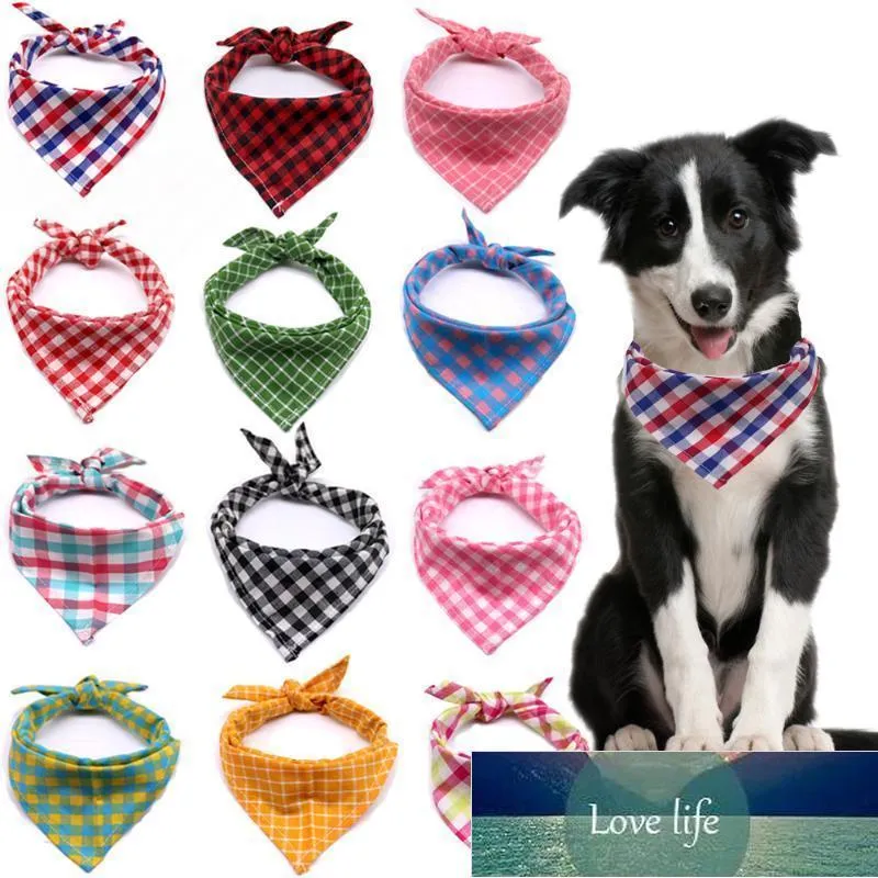 Dog Apparel Pet Bandana Small Middle Bibs Scarf Washable Cozy Cotton Plaid Printing Puppy Kerchief Bow Tie Grooming Accessories Factory price expert design Quality