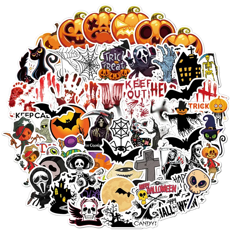 60PCS Mixed Halloween Christams Theme Stickers Waterproof Cartoon Graffiti Artistic Decals Skateboard Snowboard Motorcycle Bike Laptop Pad Notebook Sticker