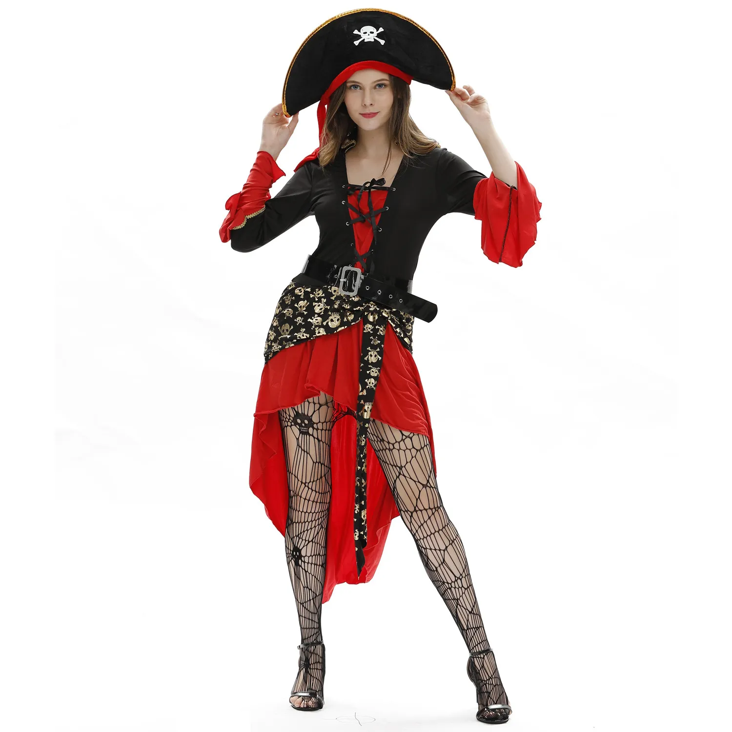 Women Halloween Theme Costume Pirate Dress Spider Fishnet Stockings Sexy Masquerade Uniform Accessories Lingerie Garter Slim Underwears