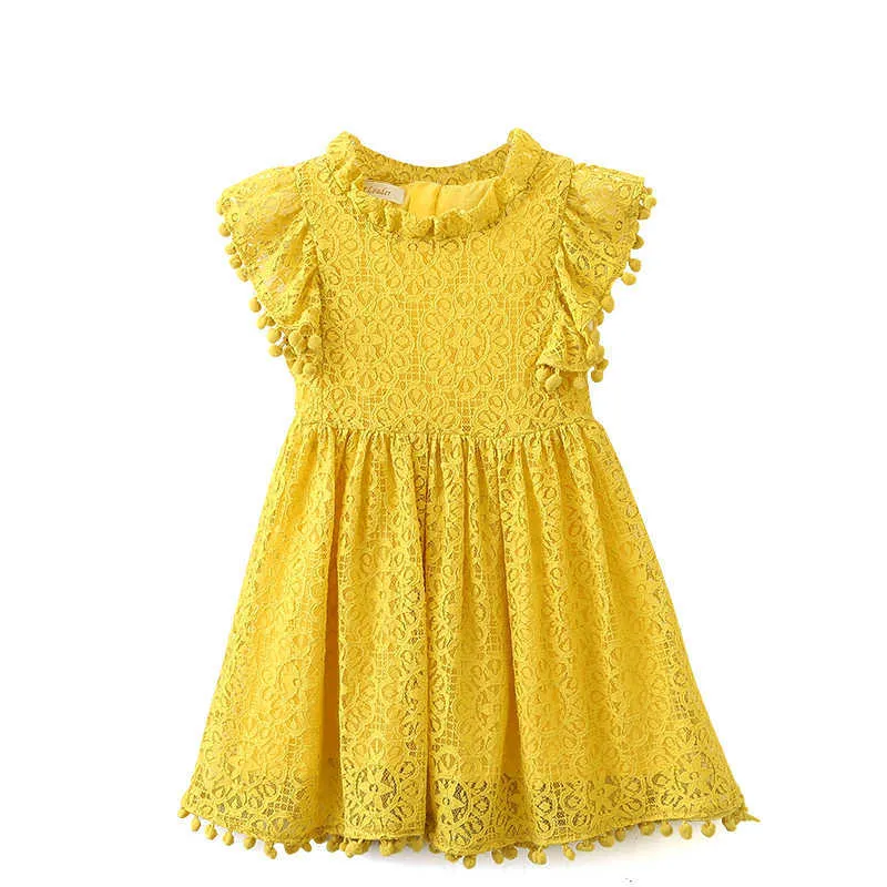 2021 New Summer Girls Dress Brand Girl Princess Dresses Clothes Petal Sleeve Design for Baby Girls for 3-7Y Lace Ruffled Clothes Q0716