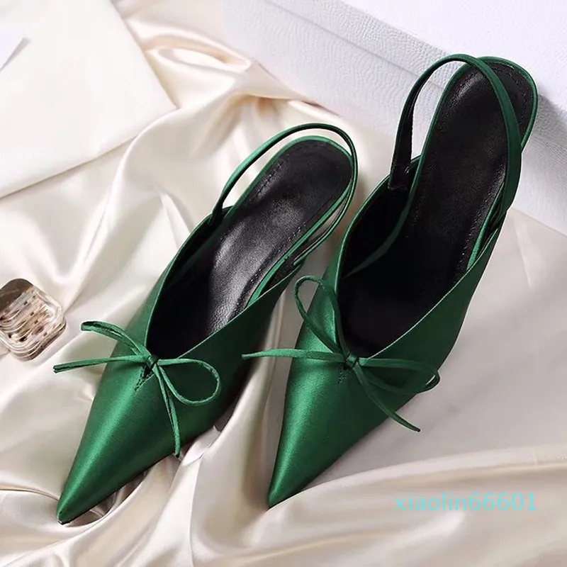 Fashion-Women Sandals Pointed Toe Leather High Heels Women Pumps Wedding designer Shoes Woman Elastic band Bowtie