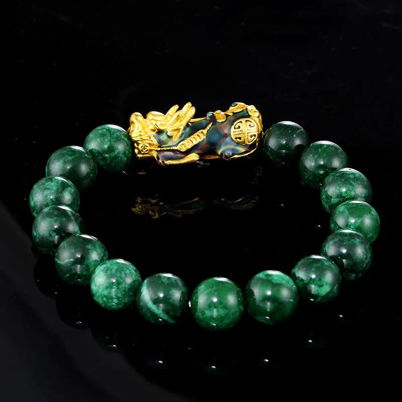 Feng Shui vert jades de pierre perles de pierre bracelet hommes femmes unisexe bracelet or noir pixiu richesse et bonne chance perlé, des brins