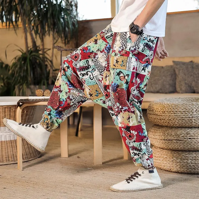 Drop Crotch Druck Jogger Trausers Männer Harem Hosen Mode Hip Hop Streetwear Baggy M-3XL Breite Bein Neun-punkte Männer's3067