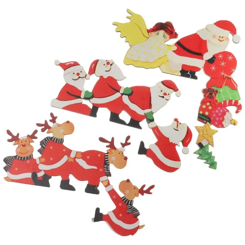 Kerstversiering Navidad Elk Santa Claus Deurframe Vakantie Houten Ambachten Hoek Ornament Decor