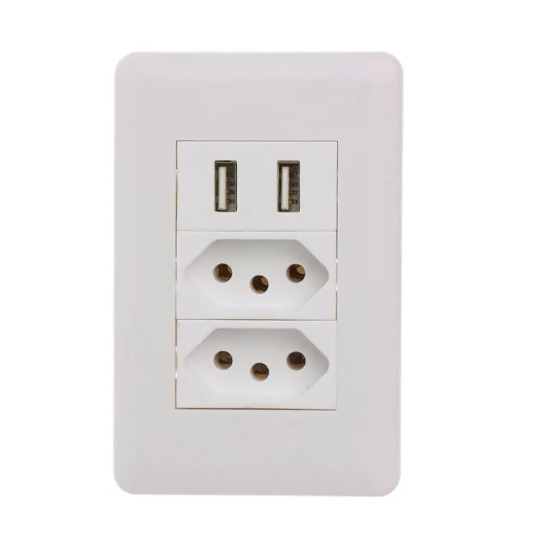 Smart Plugs Wall Wall Brazylia Gniazdo 15a Brasil Standard Podwójny Soquetet 5 V 2100mA Dual USB Charger Port 115mm * 75mm AC 110 ~ 250V