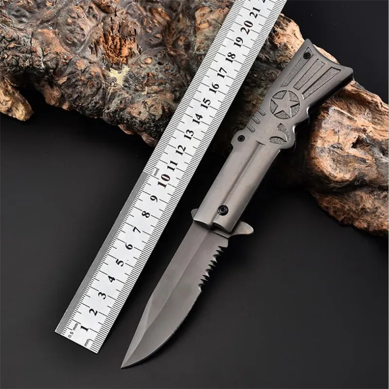 Mick 323 Tactical Folding Kniv 440c Half Serrated Blade Steel Handle Camping Jakt Utomhus EDC Tools