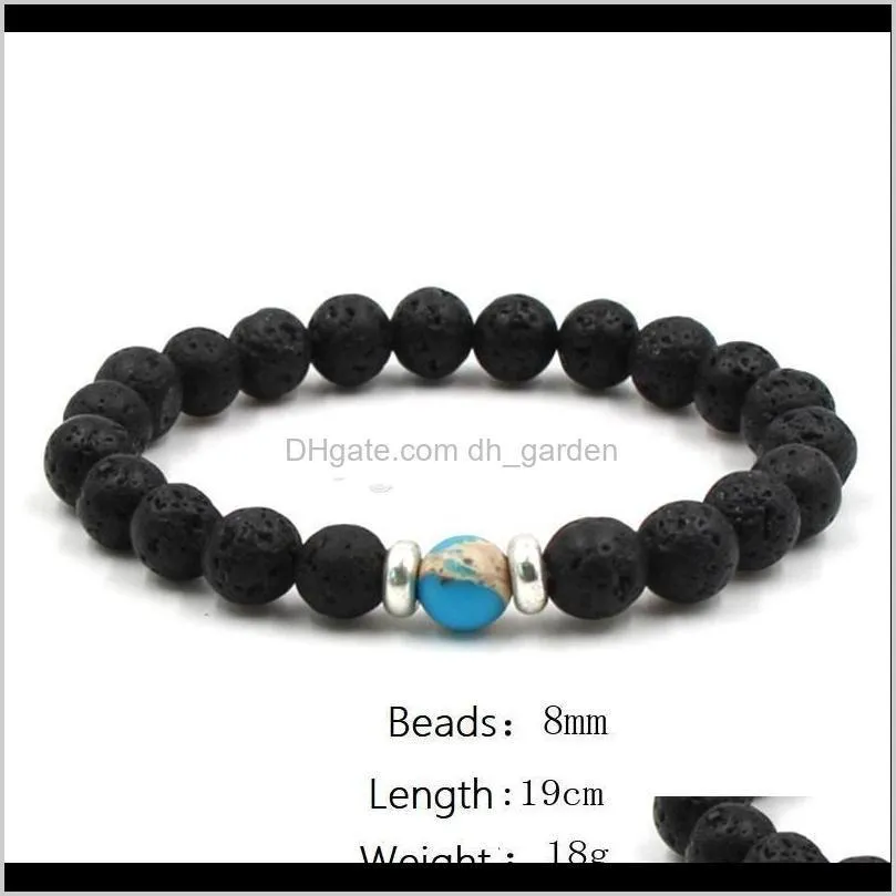 10 colors Natural Black Lava Stone Beads Elastic Bracelet Essential Oil Diffuser Bracelet Volcanic Rock Beaded Hand Strings KKA1877