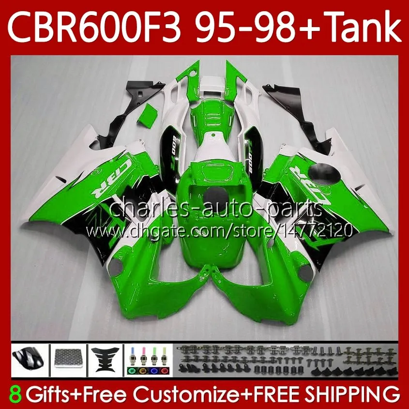 Bodywork +Tank For HONDA CBR600F3 Green white 600CC 600FS 95-98 Body 64No.177 CBR 600 600F3 CBR600 F3 FS CC 1995 1996 1997 1998 CBR600FS CBR600-F3 95 96 97 98 Fairing Kit