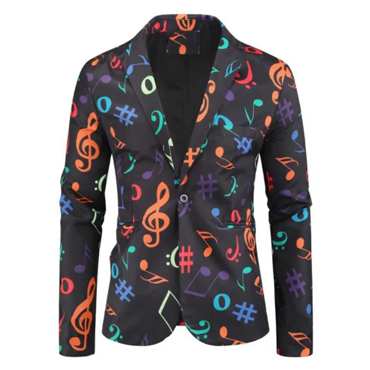 Tout l'automne hommes Blazer décontracté 3D Note de musique impression peinture Blazer mode simple bouton coupe ajustée costume Coat344h