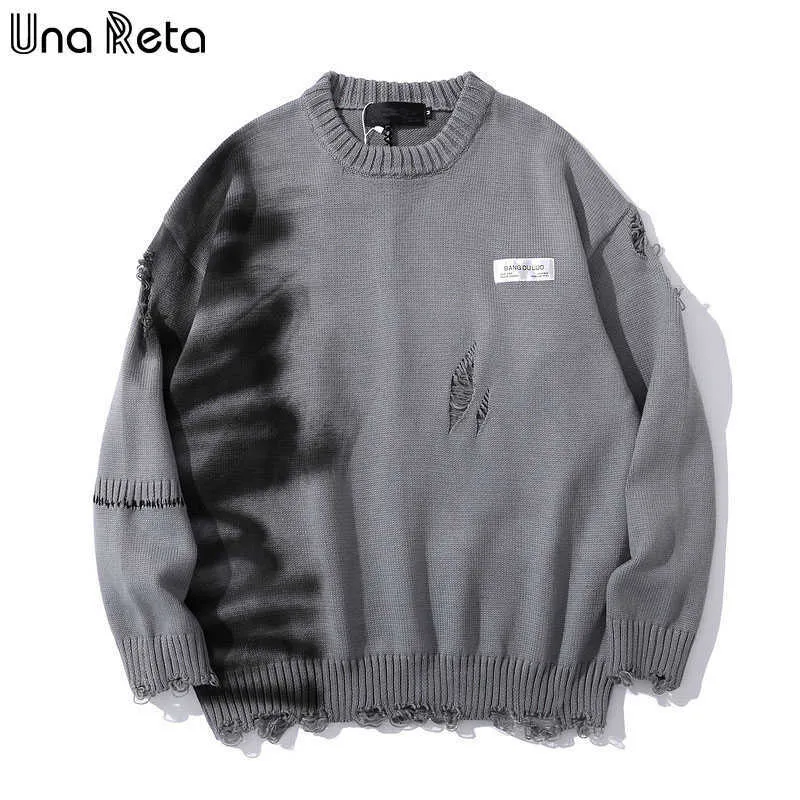 Una Reta Graffiti Sweater Men Autumn Streetwear 's Clothes Hip Hop Pullover Hole Oversize Couple 210909