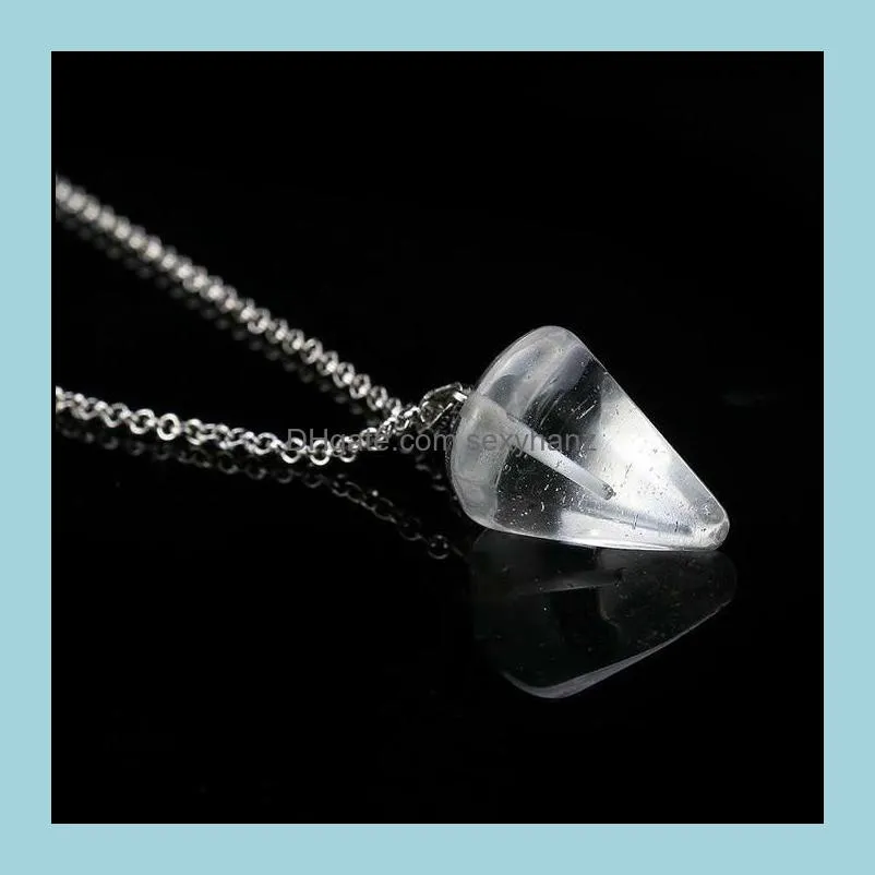 2021 Aplustrade Natural Gemstone Pendant Necklace Crystal Healing Chakra Reiki Silver Stone Hexagonal Prisme Cone Pendulum Charm