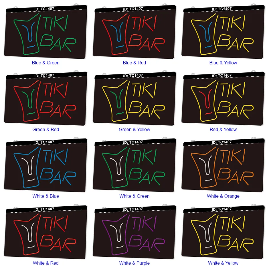 TC1407 The Tiki BarLight Sign Dual Color 3D Engraving