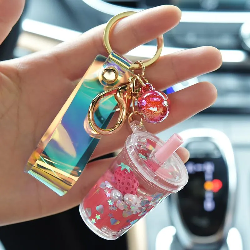 Boba Keychain Milk Tea Cup Key Ring,Cartoon Cat Car Keychain Mini Milk Tea  Cup Liquid Crystal Sequin Key Ring Bag Pendant