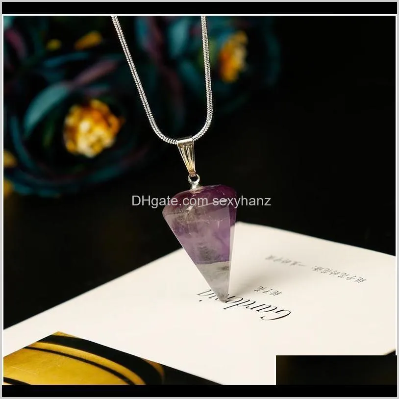 1pc Natural Crystal Mineral Gemstone Ornaments Conical Pendant Noble Fashion Couple Pendant Necklace Pendant Gift Free qylhyz