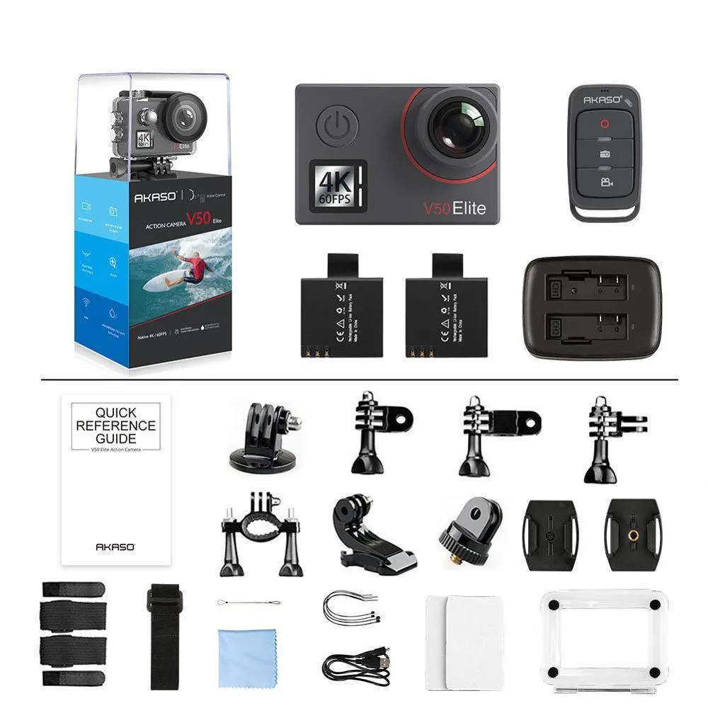 Akaso V50 Elite 4K/60fps Touchscreen WiFi Action Camera Voice Control EIS 40m waterdichte camera Sportcamera met helm 210319