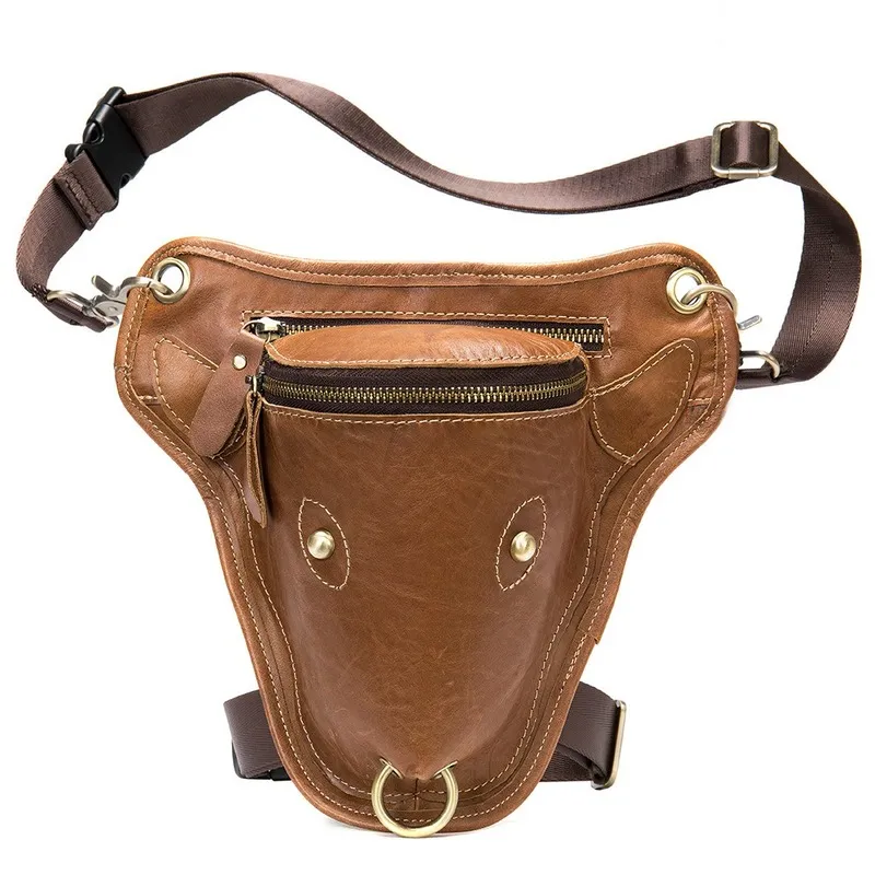 Men's Leather Waist Bags Vintage Motorcycle Personality Cool Cow Head Solid Leg Crossbody Bag Retro Fashion Man