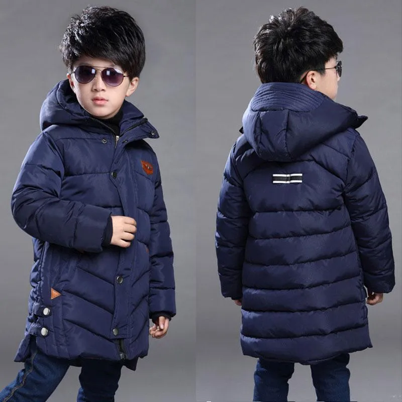 Kids Winter Hooded Rits Jassen Dikke Down-katoenen Jas Voor 3-15years Jongens Metalen Designer Tieners Parka Uitloper Kleding