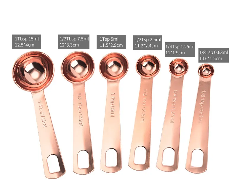 Stainless Steel Copper Measuring Spoon Kitchen Baking Tools Rose Gold Measure Spoons Cup HH21-792