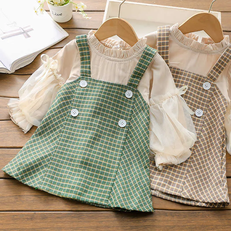 LZH Nouveau printemps enfants coréens patchwork robes à carreaux pour filles à manches longues robe de princesse enfants vêtements décontractés fille robe de soirée Q0716