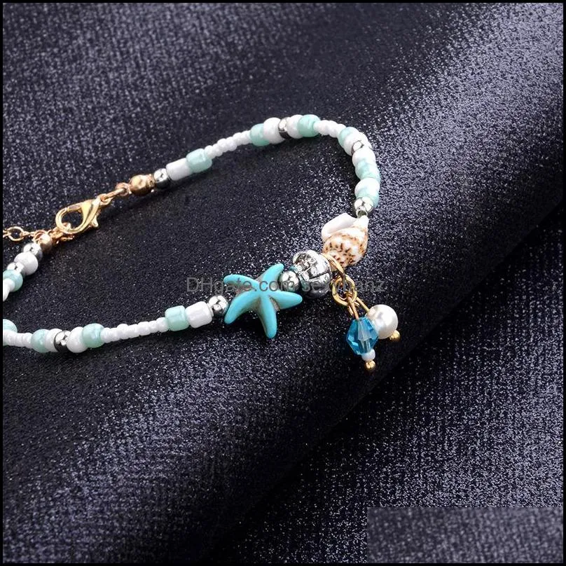 S349 Hot Fashion Jewelry Shell Anklet Chain Shell Starfish Charms Beaded Ankle Bracelet Beach Anklets Foot Chains