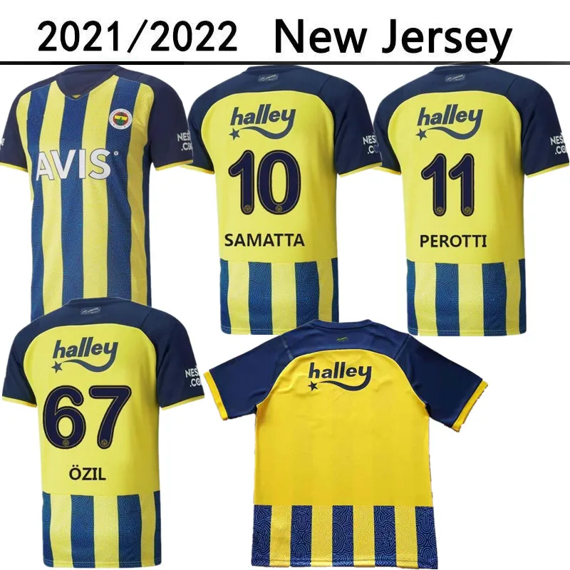 21 22 Turkiet Club Fenerbahce Soccer Jerseys 2021 2022 Camisetas de Fútbol Hemma bort Mesut Özil Ozan Tufan Perotti Samatta Camiseta Fotbollskjortor Fenerbahçe SK Uniform