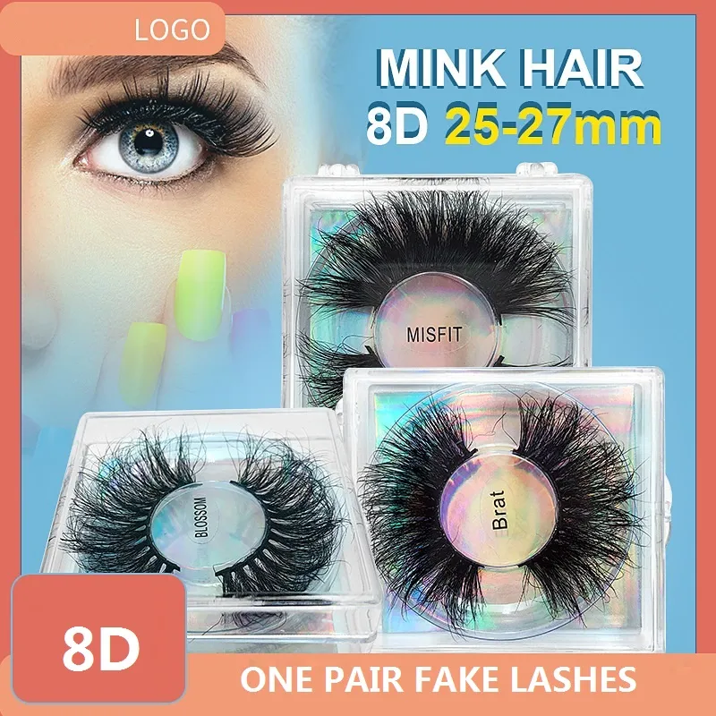 25 mm Faux Mink Thick Black False Eyelashes 8D Multi Layer Curling Natural Fake Eye Lashes
