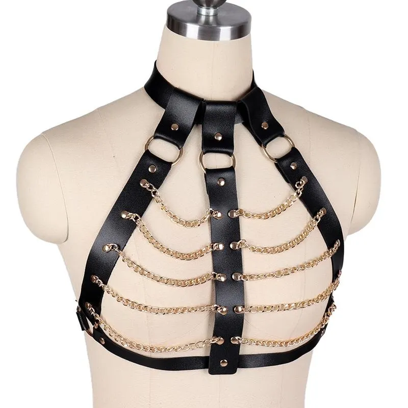 1pc Women's Fashionable Adjustable Pu Leather Body Harness Bra For Festival  Rave Outfit