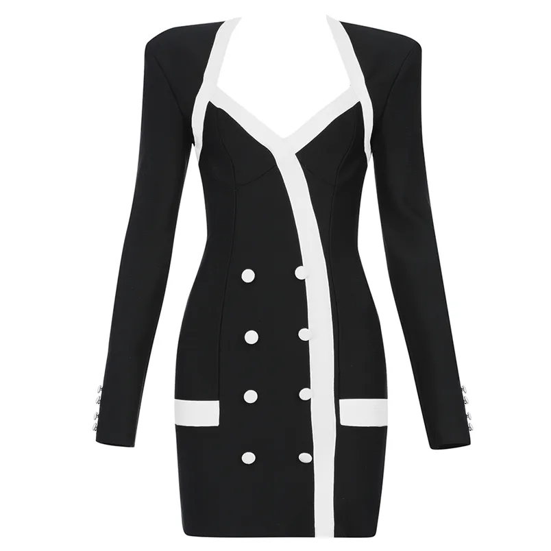 Bandage Dress Elegante Est Fashion Blazer Mulheres Botões Festa Clube Sexy Ladies Roupas 210515