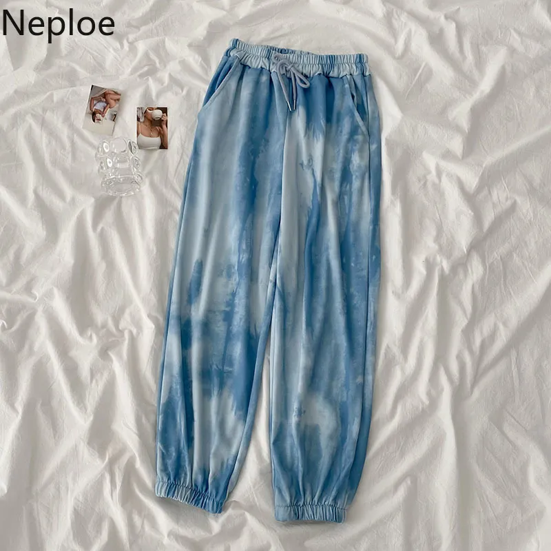 Nepoel vrouwen joggingbroek vintage losse tie dye schilderij jogging broek harajuku chic broek elastische taille casual pantalones 210422