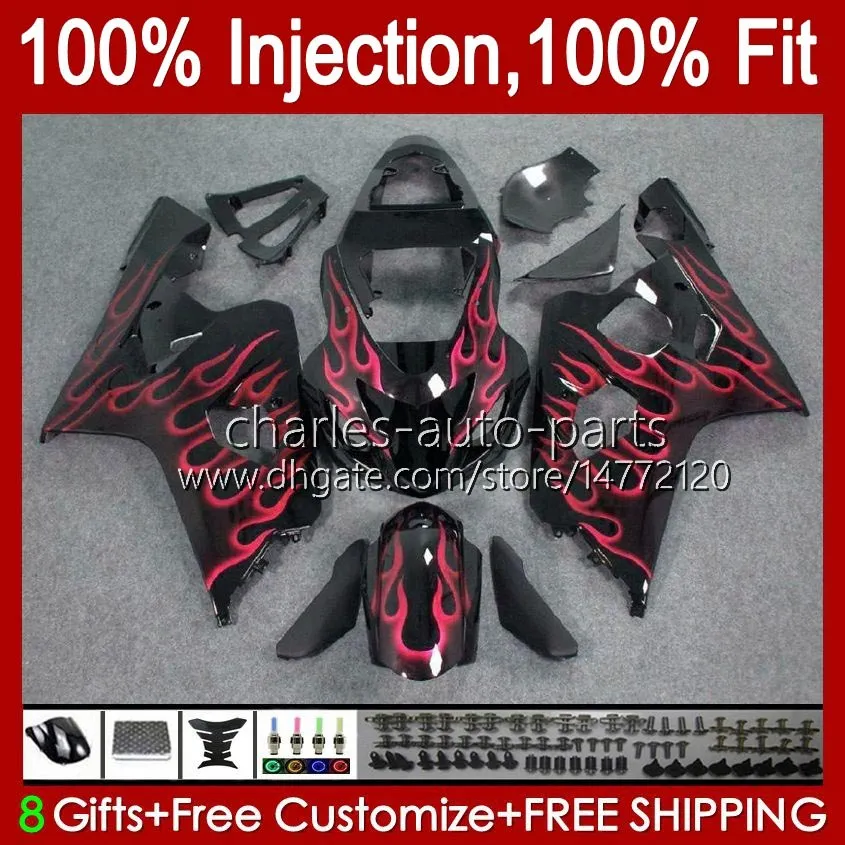 Injection Mold Fairings For SUZUKI GSXR600 GSXR750 GSXR-750 K4 04 05 43No.132 GSXR 750CC 600CC 750 600 CC GSXR-600 Red flames 2004 2005 GSX-R750 2004-2005 OEM Body Kit