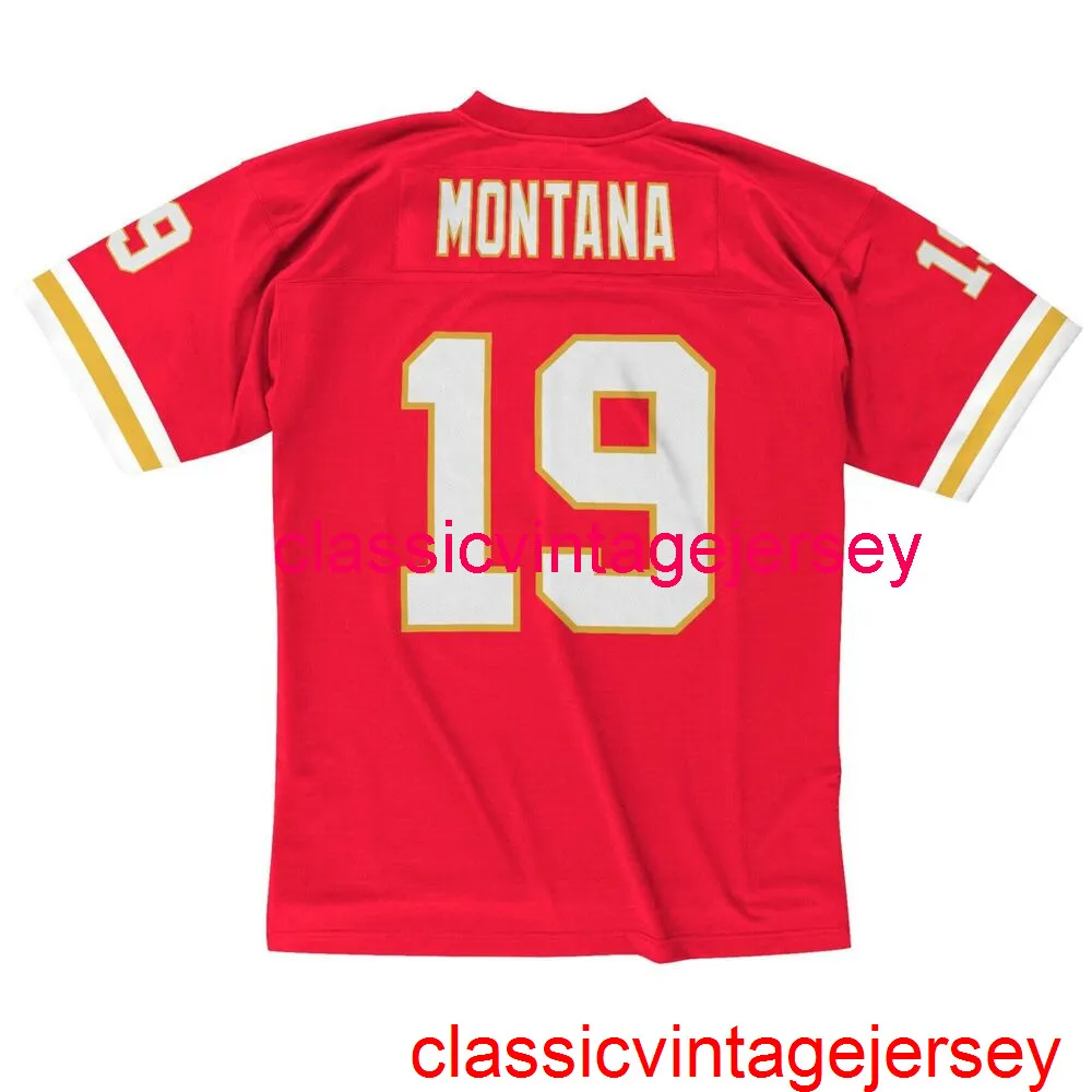 Zszyte mężczyźni kobiety młodzież Joe Montana #19 Mitchell Ness Red 1994 Jersey Hafdery Custom Dowolne nazwisko xs-5xl 6xl