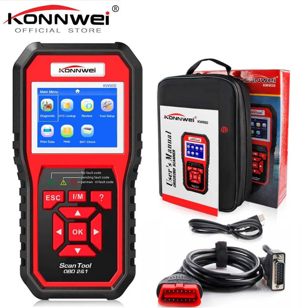 OBD2 ODB2 Scanner Auto Diagnóstico Scanner Konnwei KW850 Função Completa Diagnóstico Do Carro Scanner Carro Universal OBD Motor Reader Novo Chegue Carro