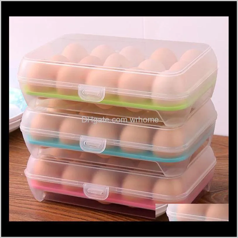 Grids Portable Plastic Egg Storage Box PP Refrigerator Container Tray Holder With Lid Bottles & Jars