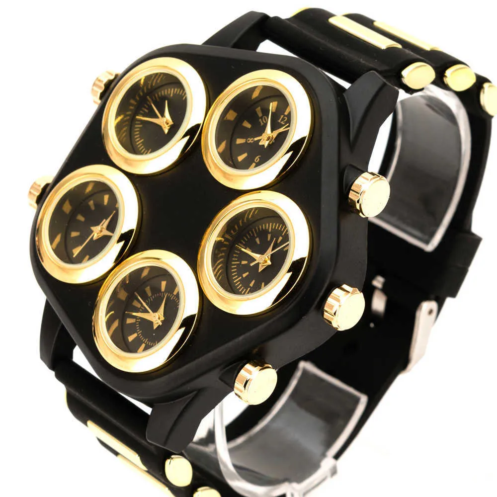 Męskie sportowe zegarek Pięć strefy czasowej silikonowy mężczyzna zegarek kwarcowy punkowy hip hop Large Dial Creative Locomotive Men's Watch 210728