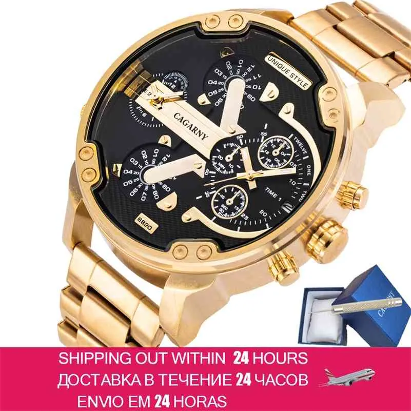 Cagarny Dual Display Luxusuhr Männer Sport Quarzuhr Herrenuhren Gold Stahl Uhr Relogio Masculino Dropshipping Neue 210329