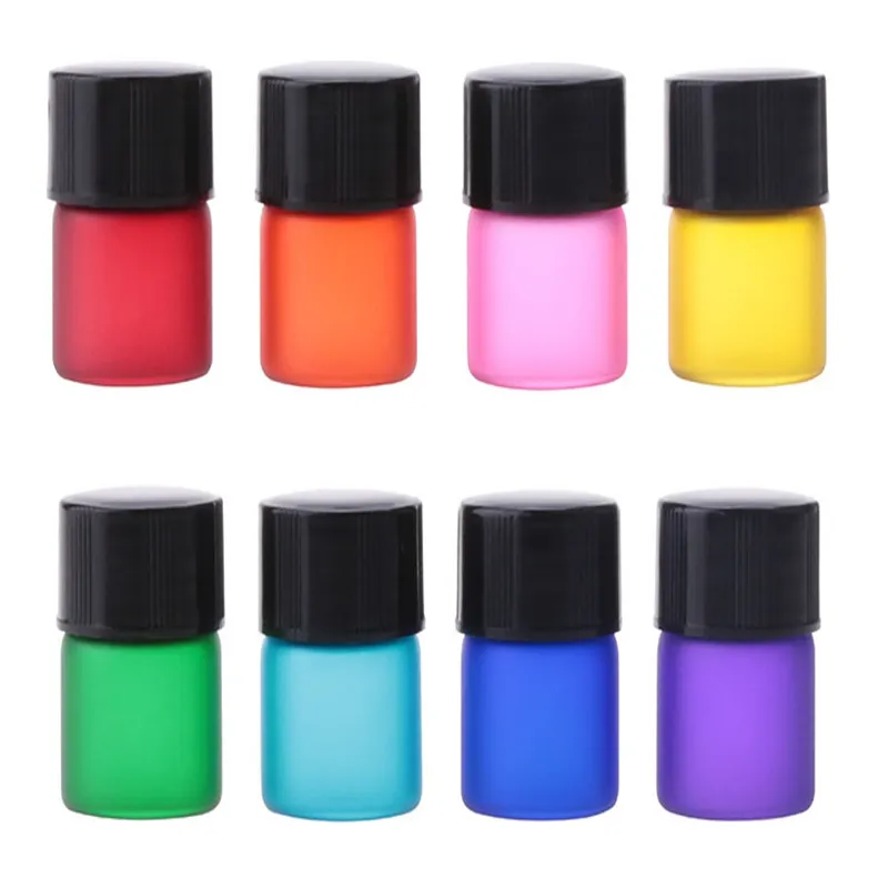 Renkli 1 ml 1/4 Dram Buzlu Parfüm Cam Şişe, Mini 1CC Örnek Flakon, Küçük Uçucu Yağ Şişeleri
