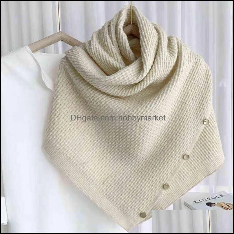 Button Solid Winter Women Poncho Cappa Scarf Rectangle Knitted Pashmina Shawl Wraps Shrugs Bufandas Sjaal Sciarpa Donna Inverno 211123