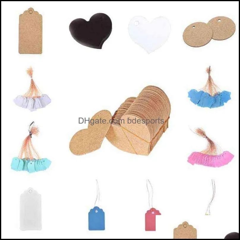 Cartes de vœux Fournitures de fête d'événement Festive Home Garden 50 / 100Pcs Étiquette de prix Étiquettes de vêtement en forme de coeur Kraft Paper Card Wedding Favor G