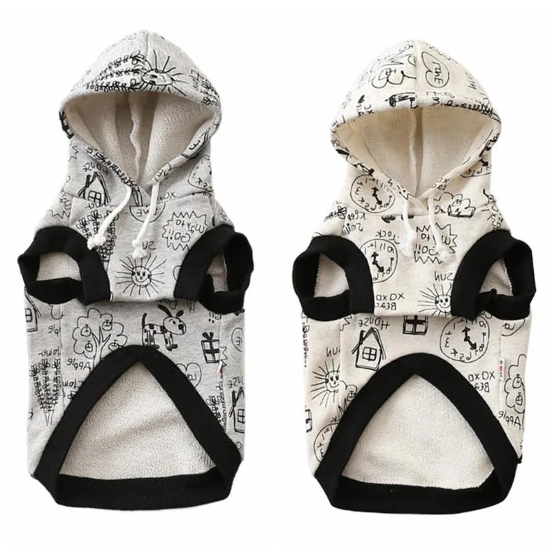 Dog Apparel Cartoon Pet Cat Warm Sweater Hoodie Coat With Hat Autumn Puppy Sweatshirt Printed Hooded Jacket Clothes